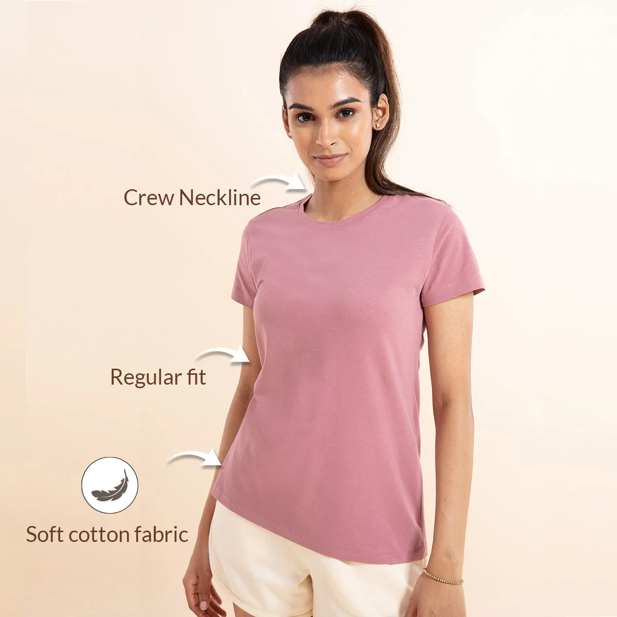Super Comfy Cotton Stretch Classic Solid T-Shirt-NYLE216-Wistful Mauve