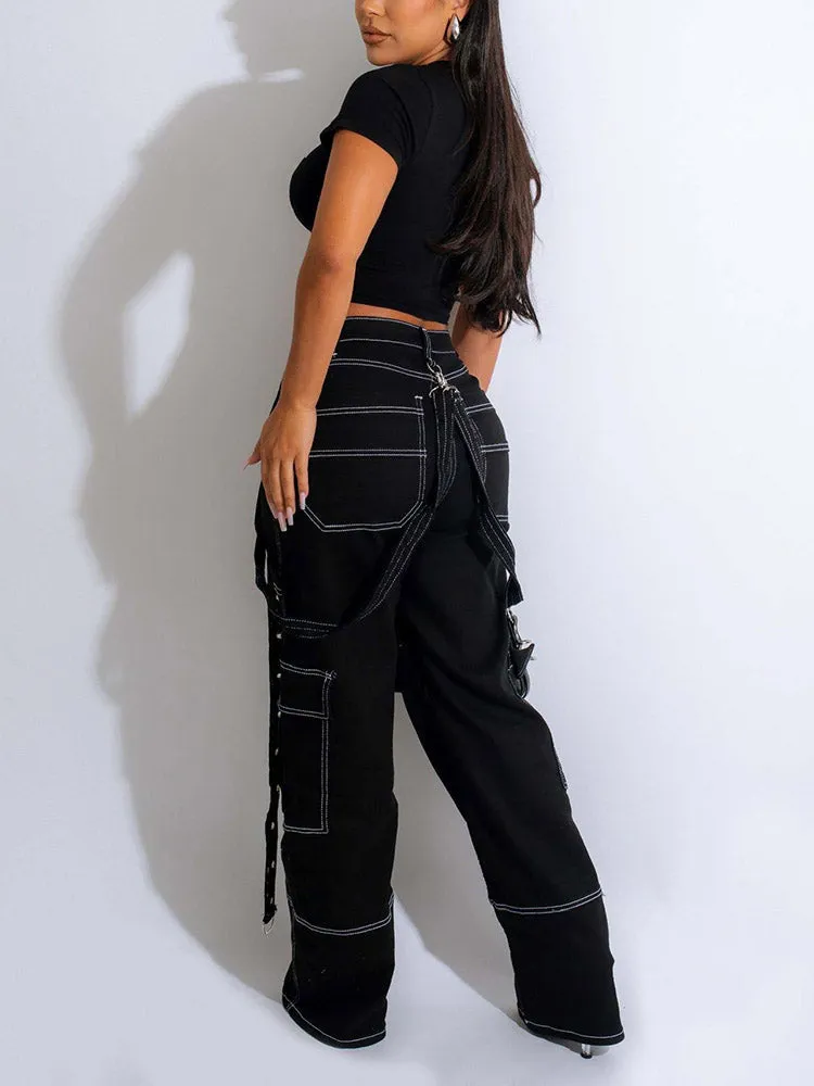 Suspenders Cargo Pocket Jeans