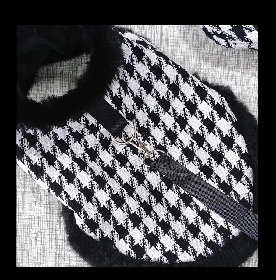 Two Piece Hounds tooth Cape with Beret and Leash