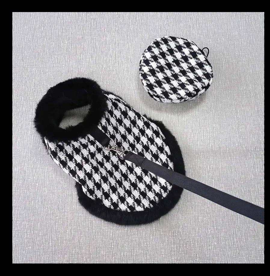 Two Piece Hounds tooth Cape with Beret and Leash