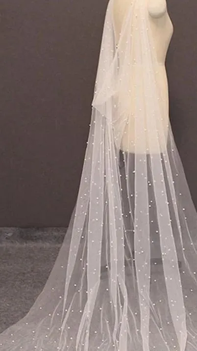 Veil/Cape with Pearls/Glitter Cape for Bridal /Shawl with Pearls Evening Cape