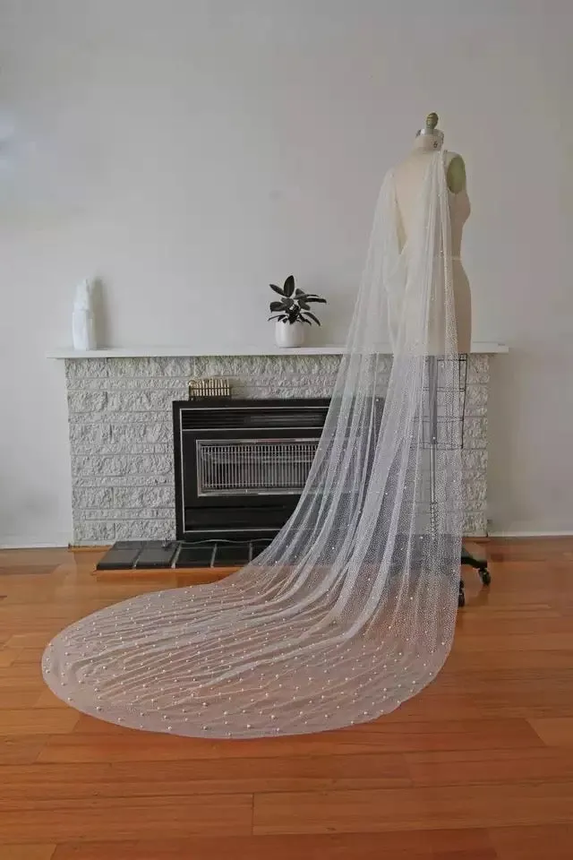 Veil/Cape with Pearls/Glitter Cape for Bridal /Shawl with Pearls Evening Cape