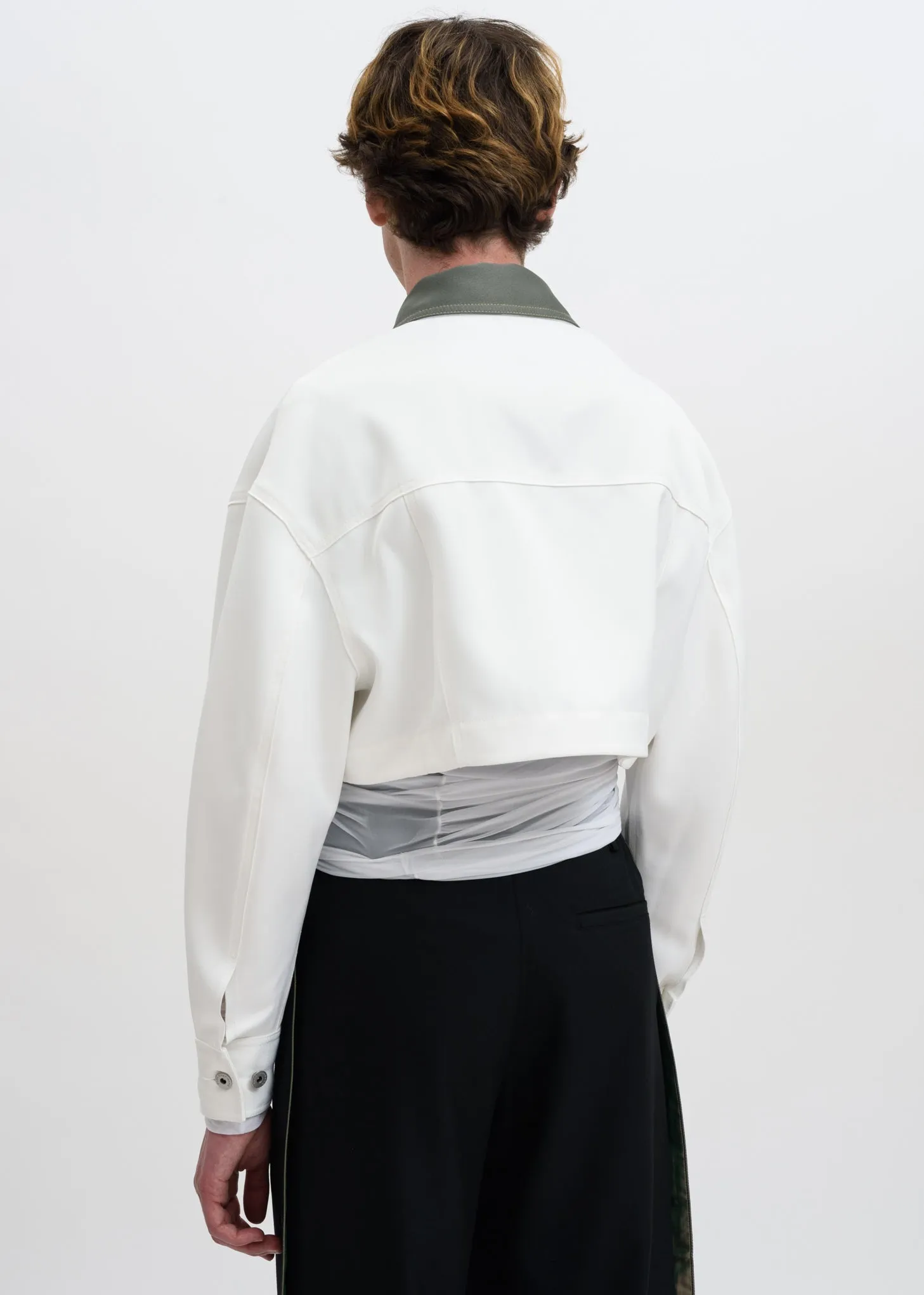 White Color Blocked Double Breasted Jacket