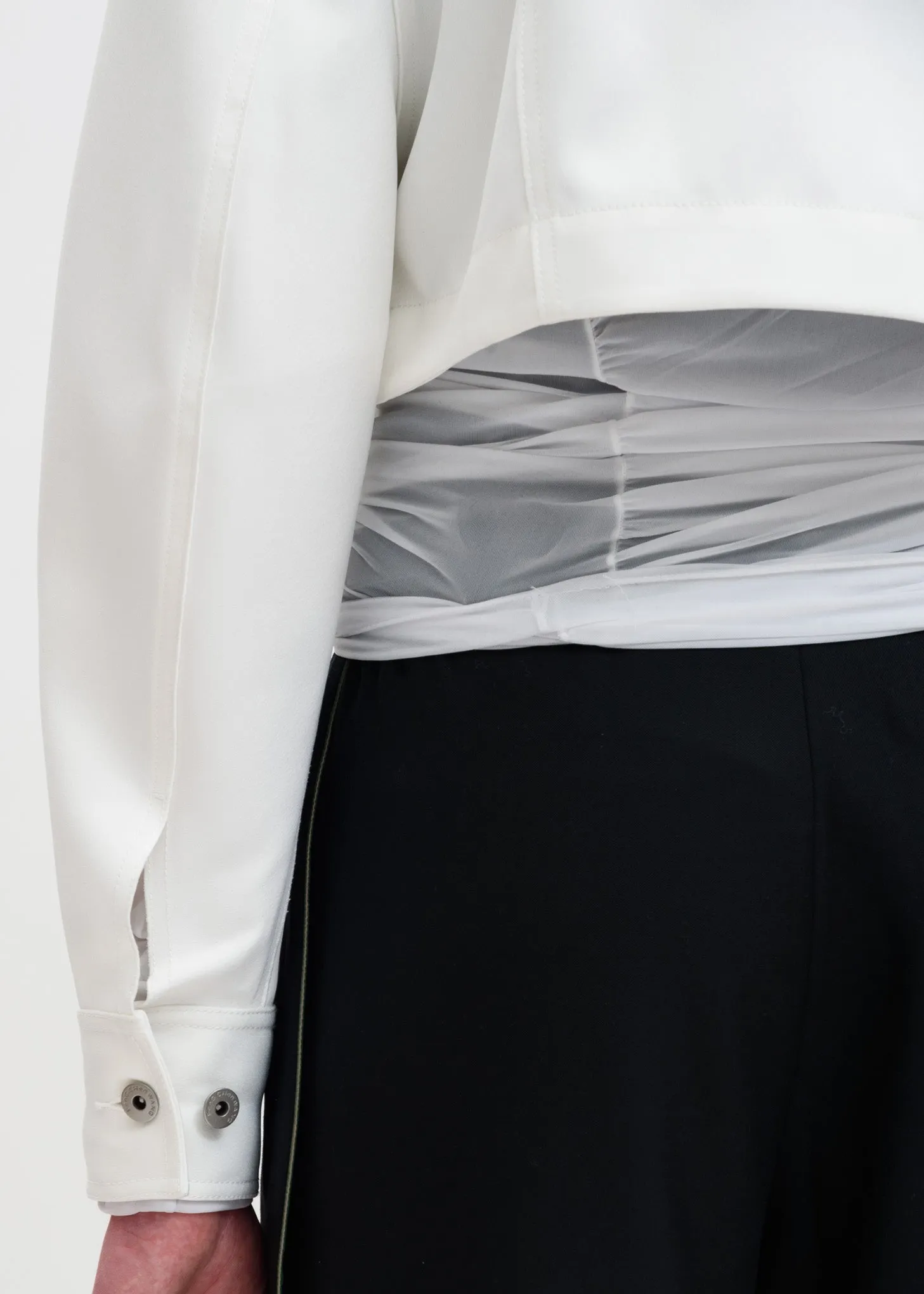 White Color Blocked Double Breasted Jacket