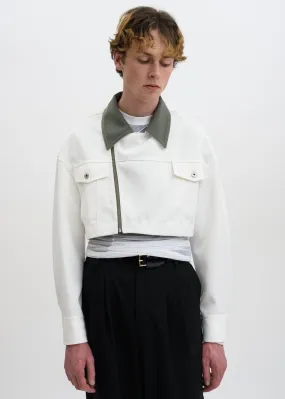 White Color Blocked Double Breasted Jacket