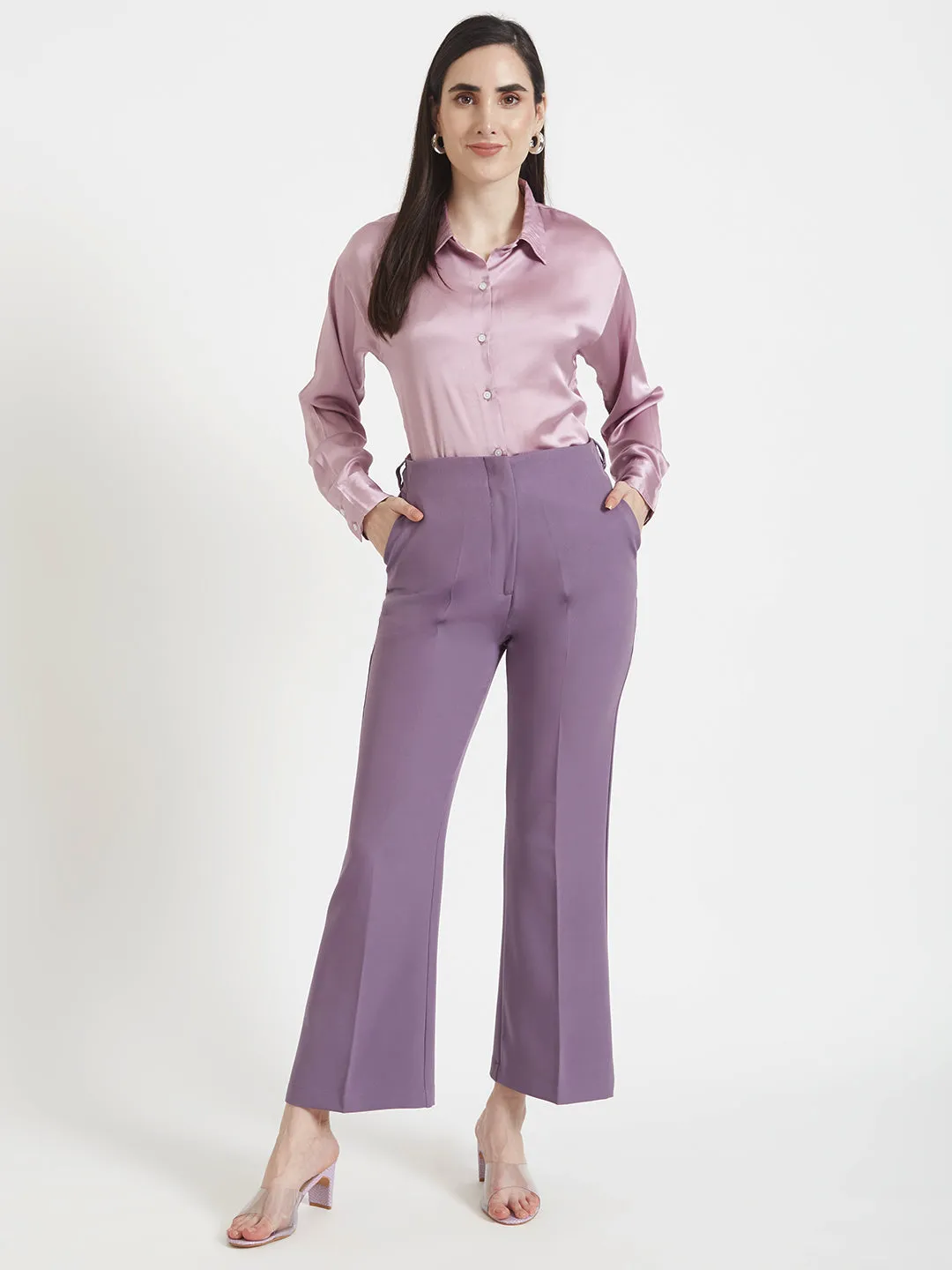 Women'S Luxury Banana Crepe Burlwood Flared Trouser Slash Pocket