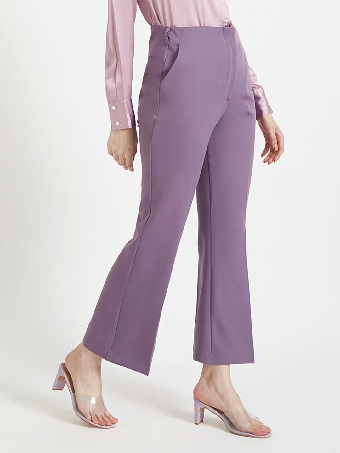 Women'S Luxury Banana Crepe Burlwood Flared Trouser Slash Pocket