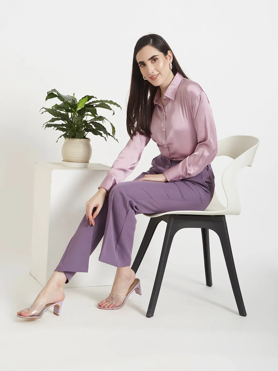 Women'S Luxury Banana Crepe Burlwood Flared Trouser Slash Pocket