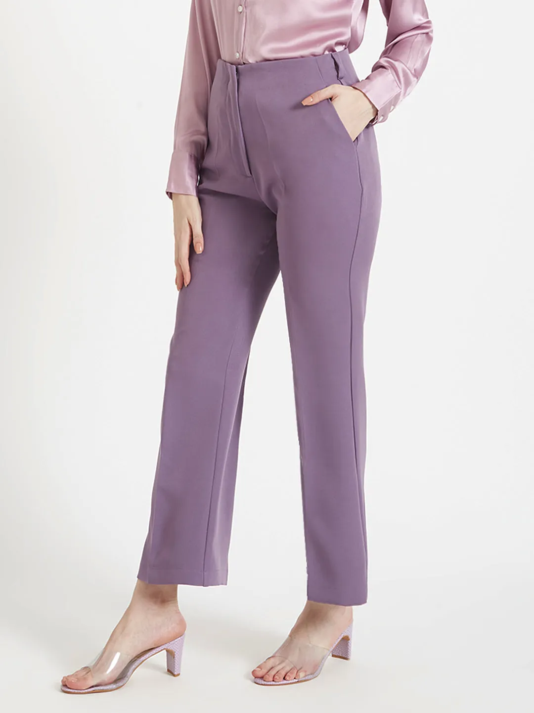 Women'S Luxury Banana Crepe Burlwood Flared Trouser Slash Pocket