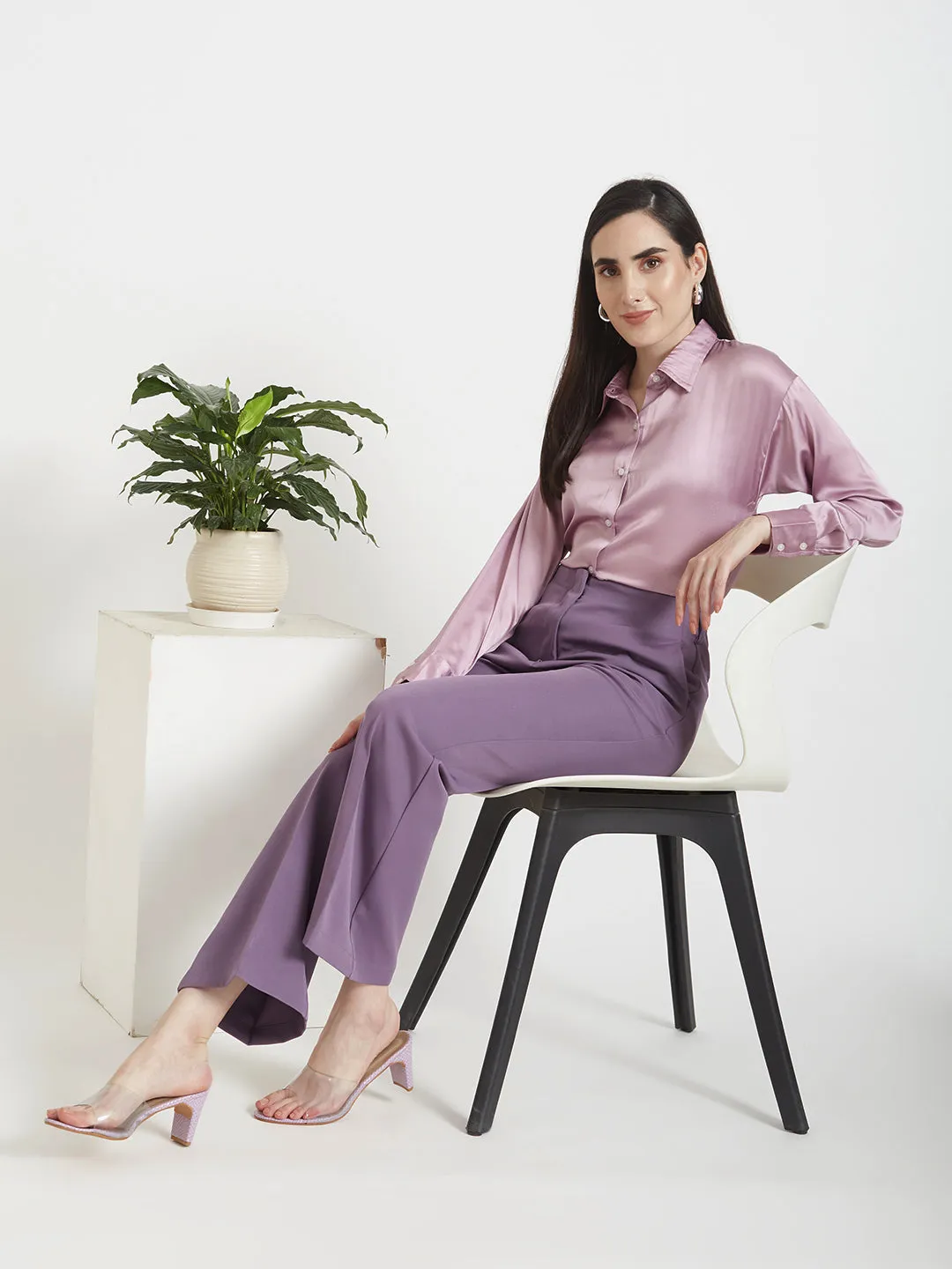 Women'S Luxury Banana Crepe Burlwood Flared Trouser Slash Pocket