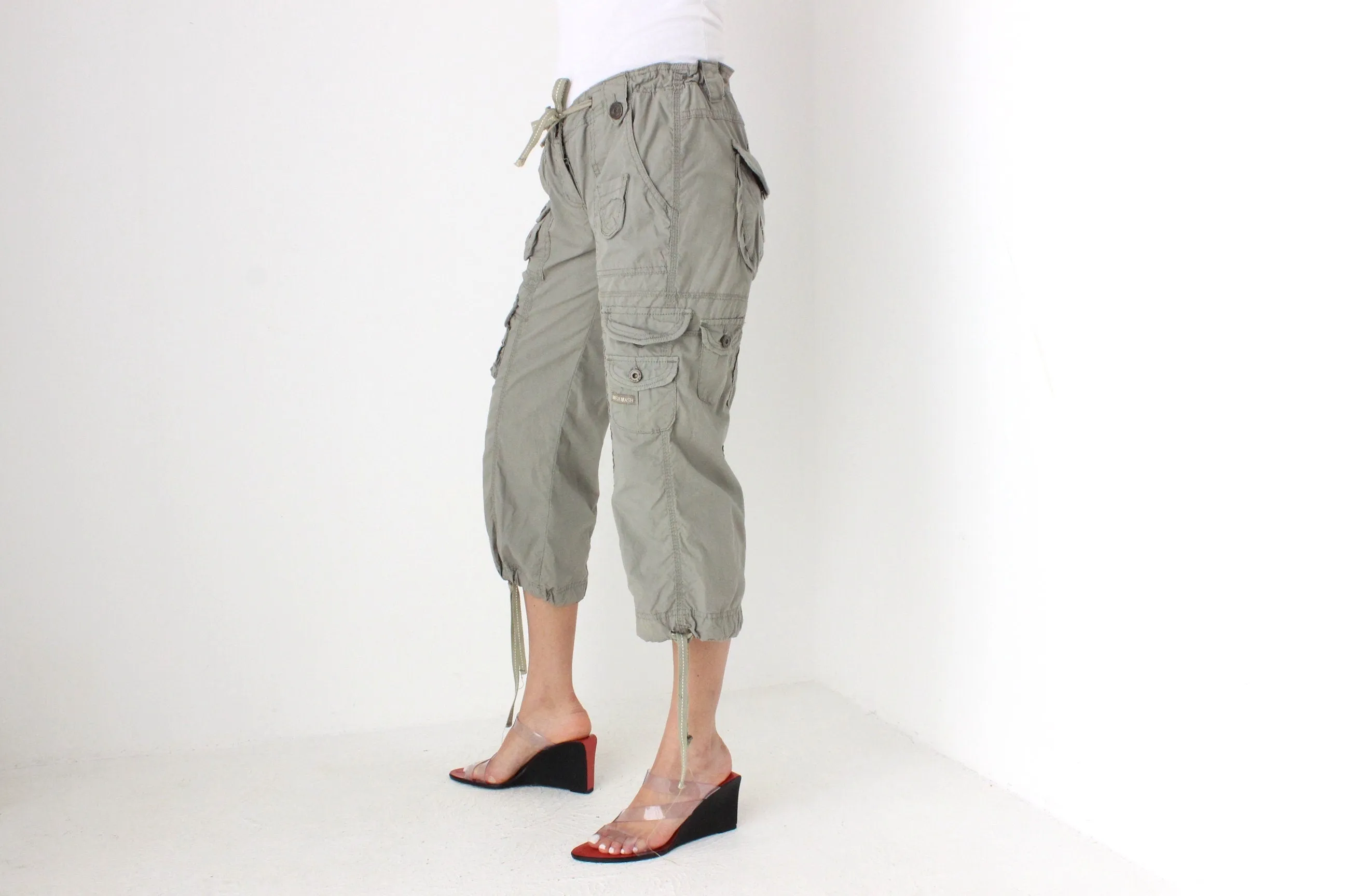 Y2K Khaki Cropped Knee Length Cargo Capri Pants