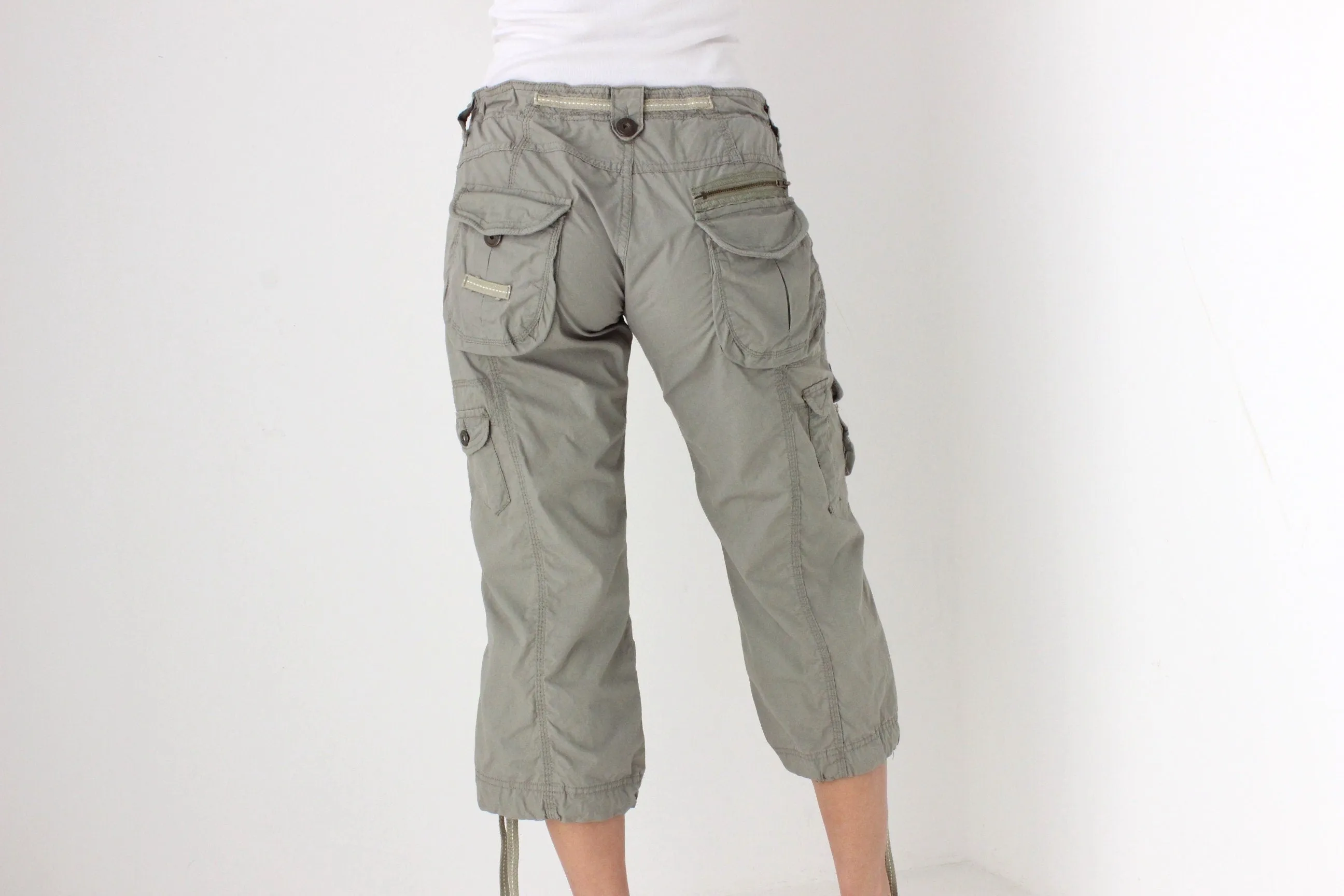 Y2K Khaki Cropped Knee Length Cargo Capri Pants