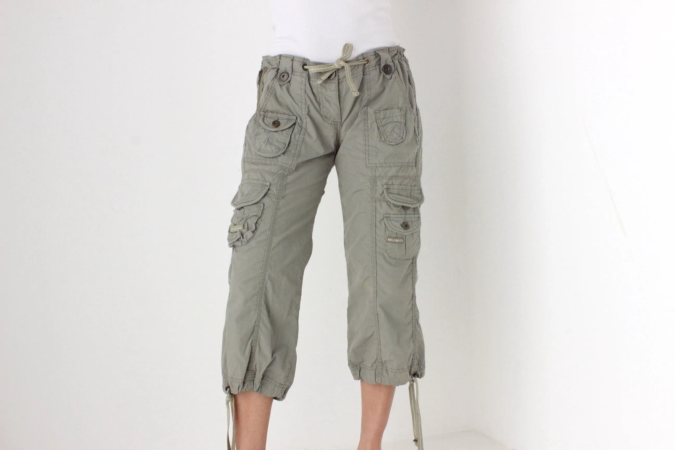Y2K Khaki Cropped Knee Length Cargo Capri Pants