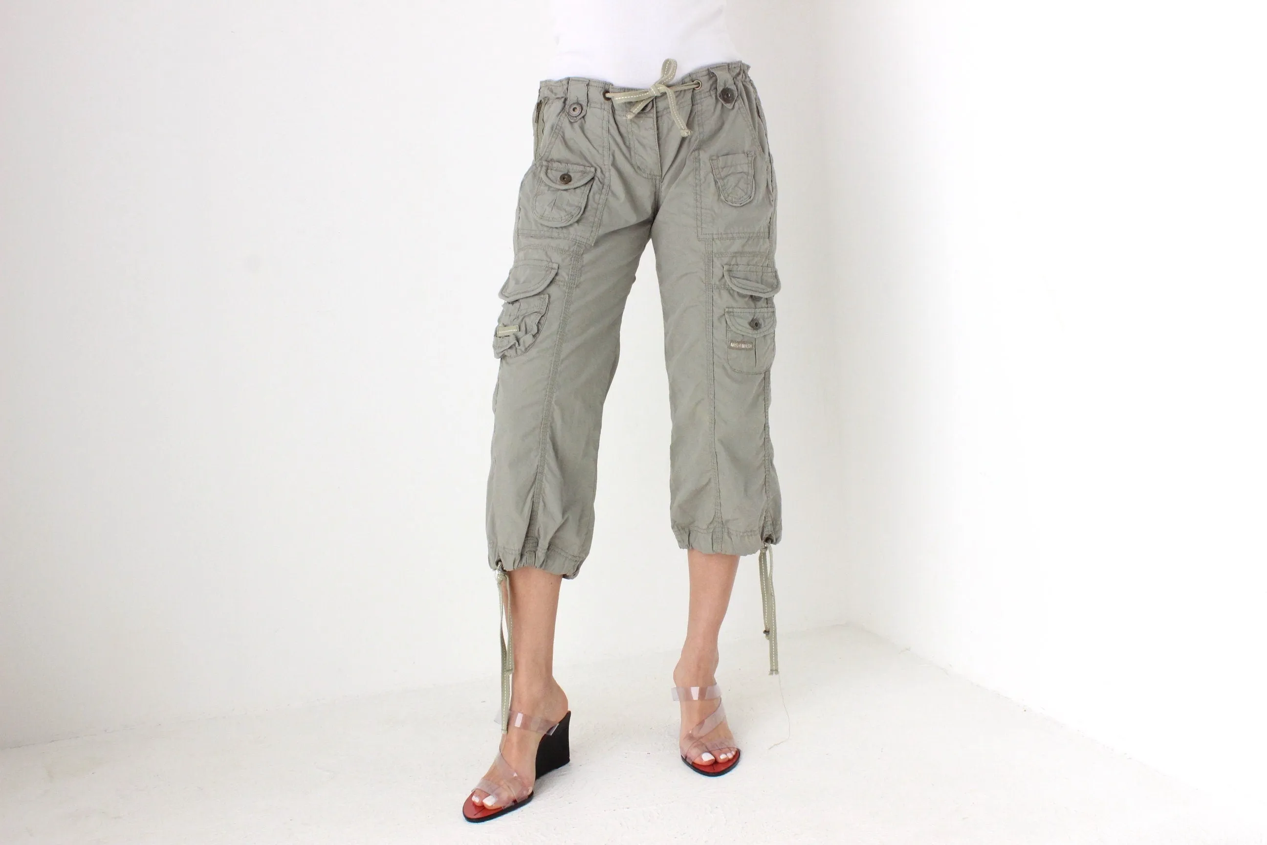 Y2K Khaki Cropped Knee Length Cargo Capri Pants