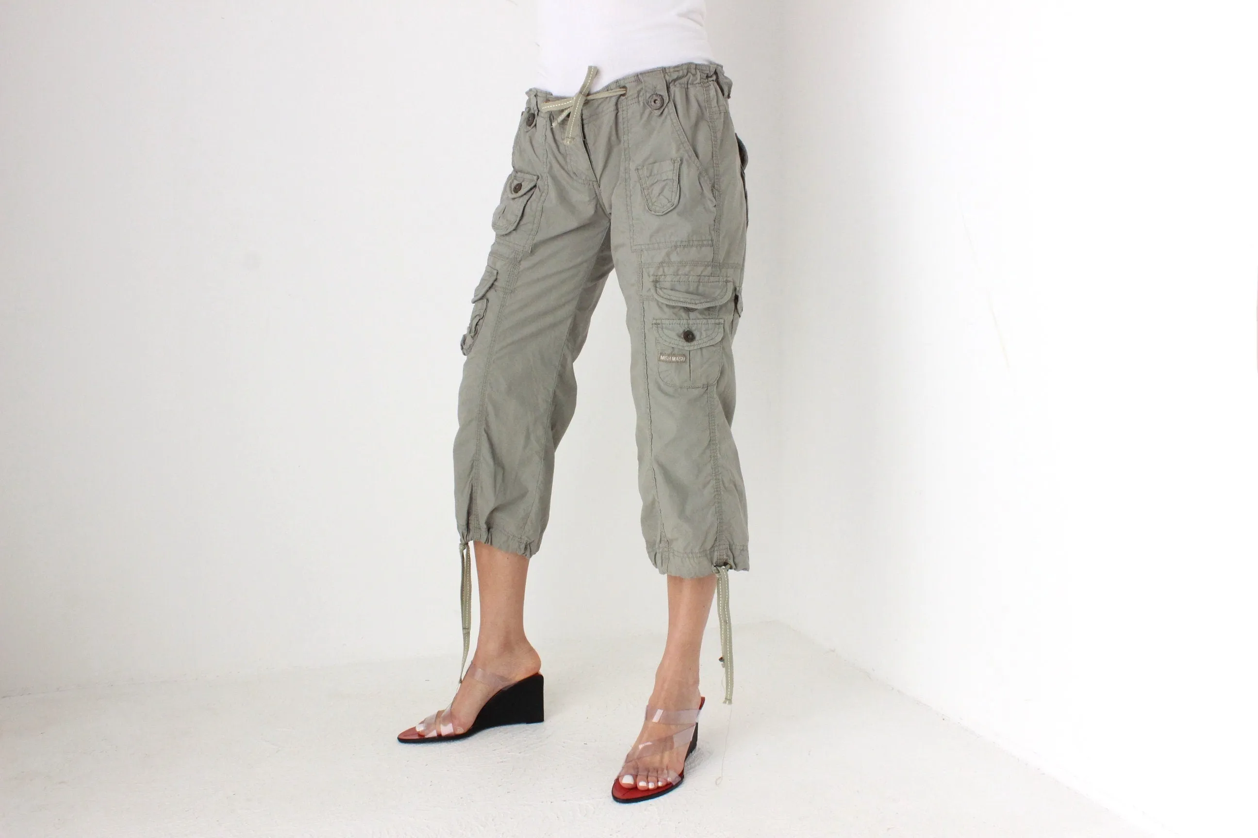Y2K Khaki Cropped Knee Length Cargo Capri Pants