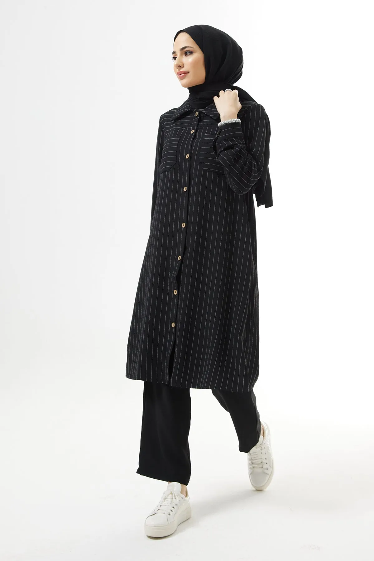 ZRF Women Striped Tunic Pants Set - Black - Odivelas