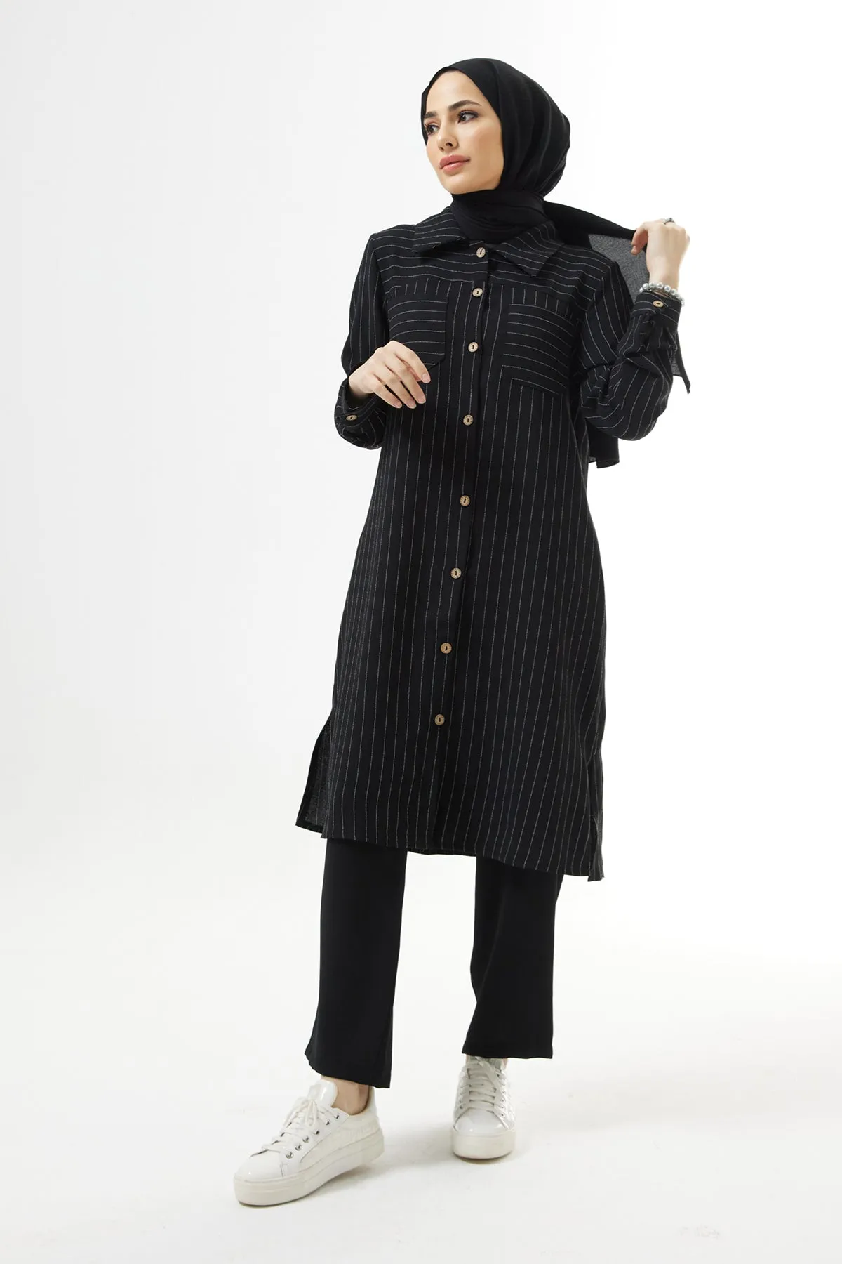 ZRF Women Striped Tunic Pants Set - Black - Odivelas